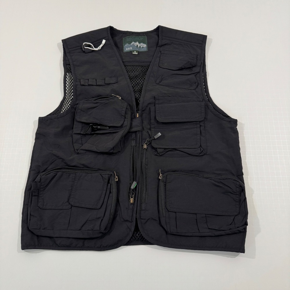 Unbranded Fishing Utility Vest Mens Size M Black Multi-Pocket Mesh Gorpcore